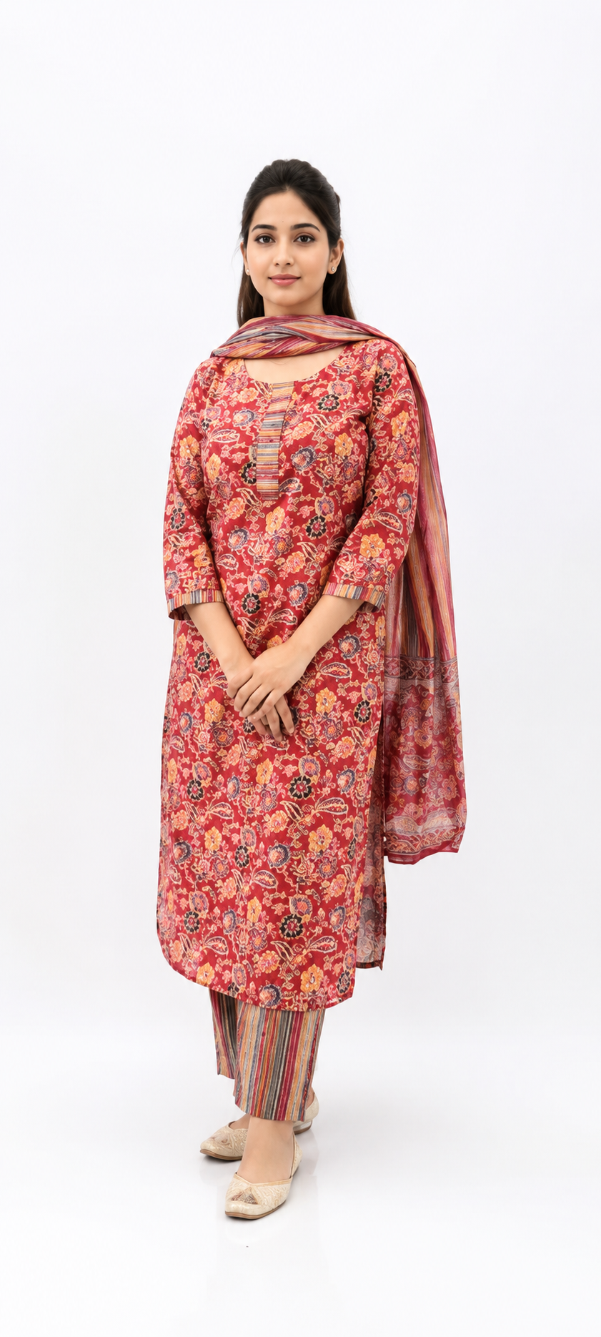 Womens 3 Piece Ajrak Printed Pure Cotton Dress
